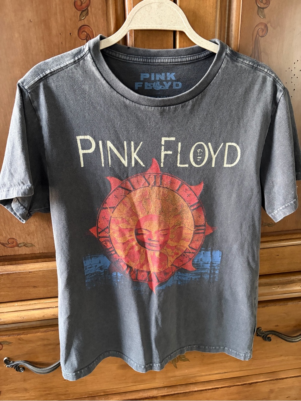 Lucky Brand Charcoal Pink Floyd Tee with Red & Blue Sun Graphic